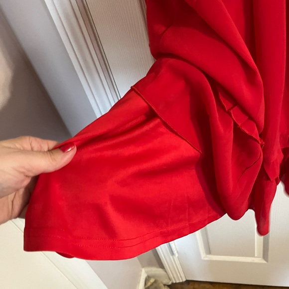 Red sheer dress with knit with long sleeves smd front tie - Picture 5 of 8